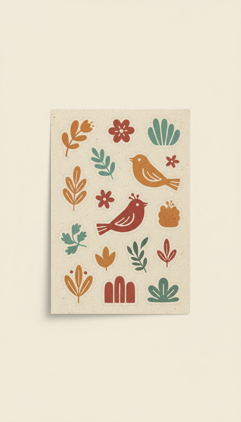Kit adesivos ilustrados papel texturizado